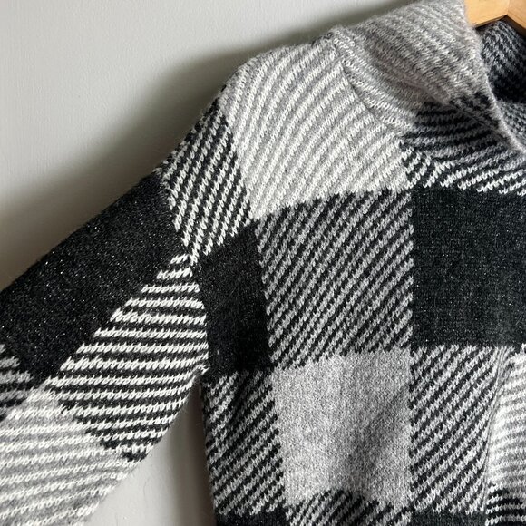 DKNY Womens Turtleneck Plaid Sweater Pull Over SMALL Black White Metallic - Picture 4 of 10